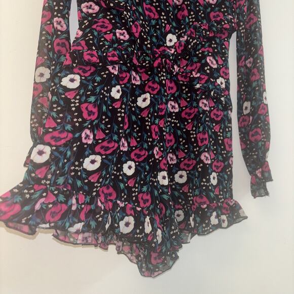 Nastygal Romper Dark Floral Spring Cottagecore Sz Xs Festival Boho Peasant Ruffl - Picture 4 of 9